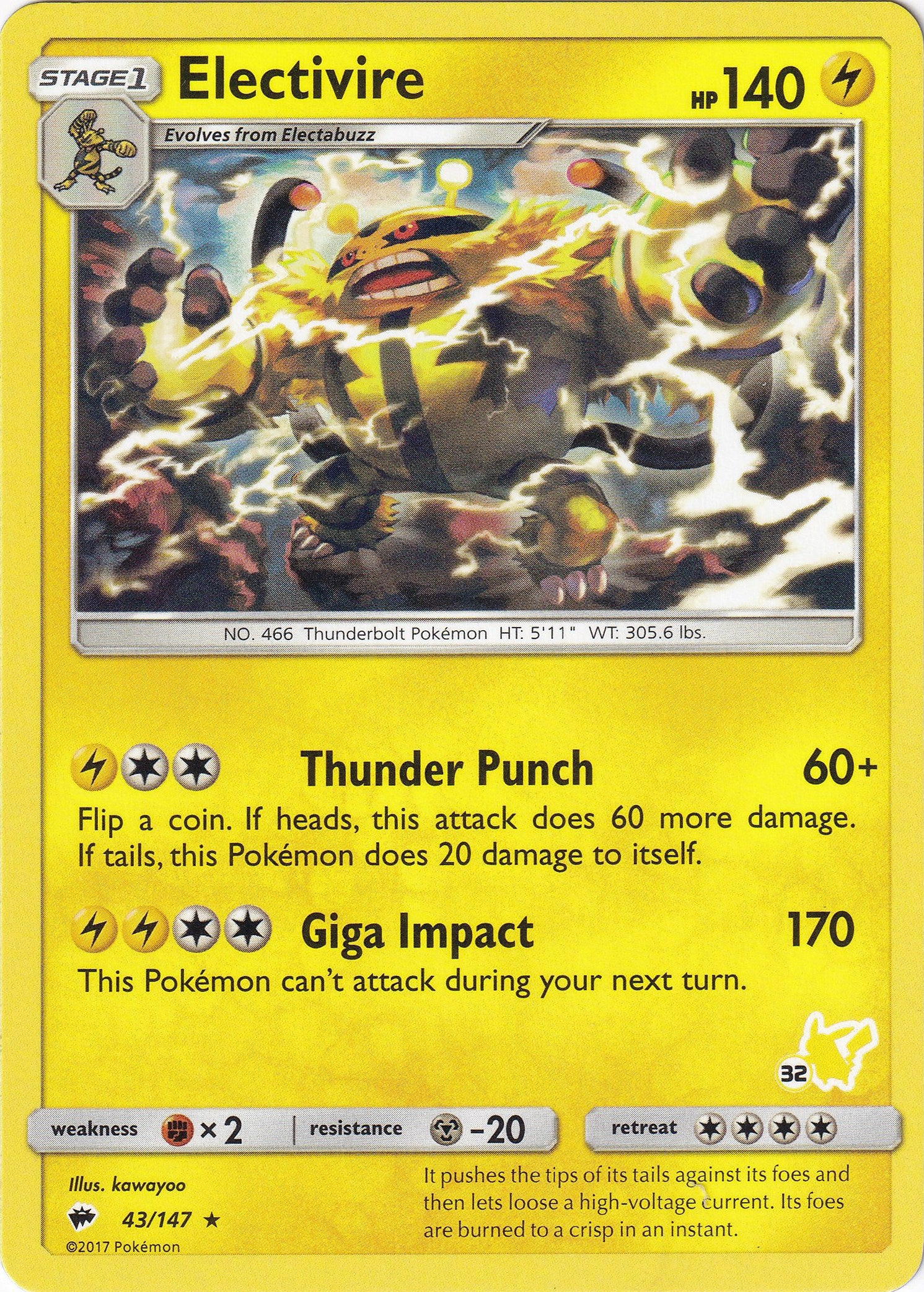Electivire- 43/147 (#32 Pikachu Stamped) [BTA - 043/147]