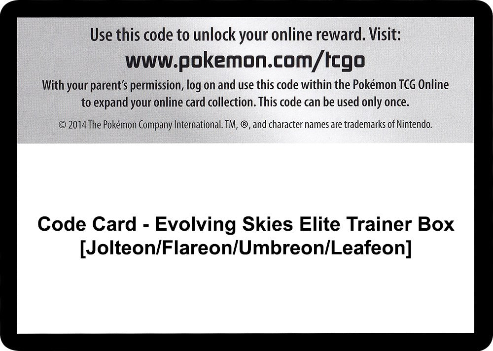 Code Card - Evolving Skies Elite Trainer Box [Jolteon/Flareon/Umbreon/Leafeon] [SWSH07]