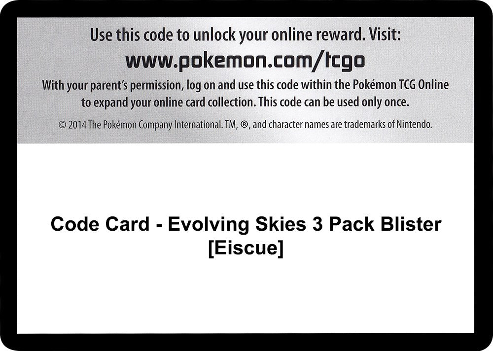 Code Card - Evolving Skies 3 Pack Blister [Eiscue] [SWSH07]