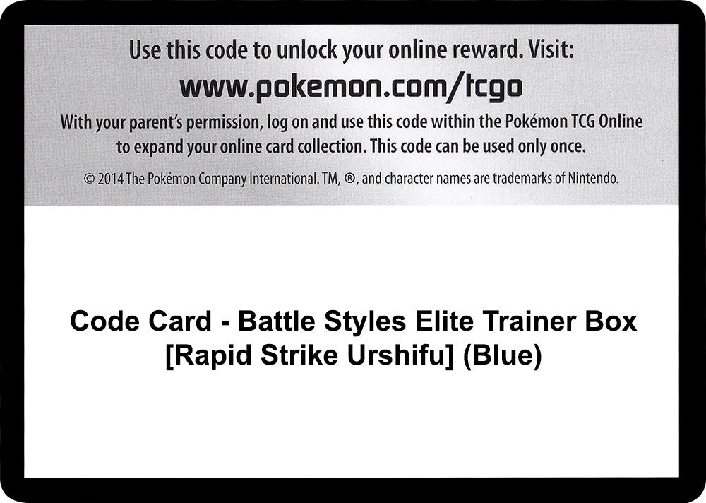 Code Card - Battle Styles Elite Trainer Box [Rapid Strike Urshifu] (Blue) [SWSH05]