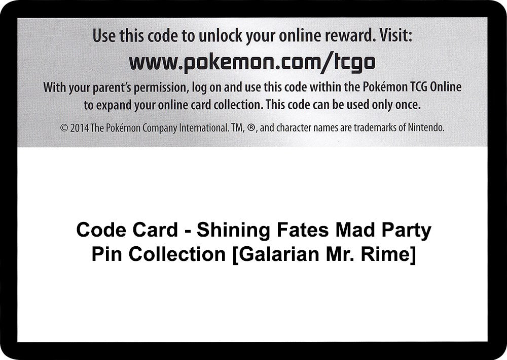 Code Card - Shining Fates Mad Party Pin Collection [Galarian Mr. Rime] [SHF]