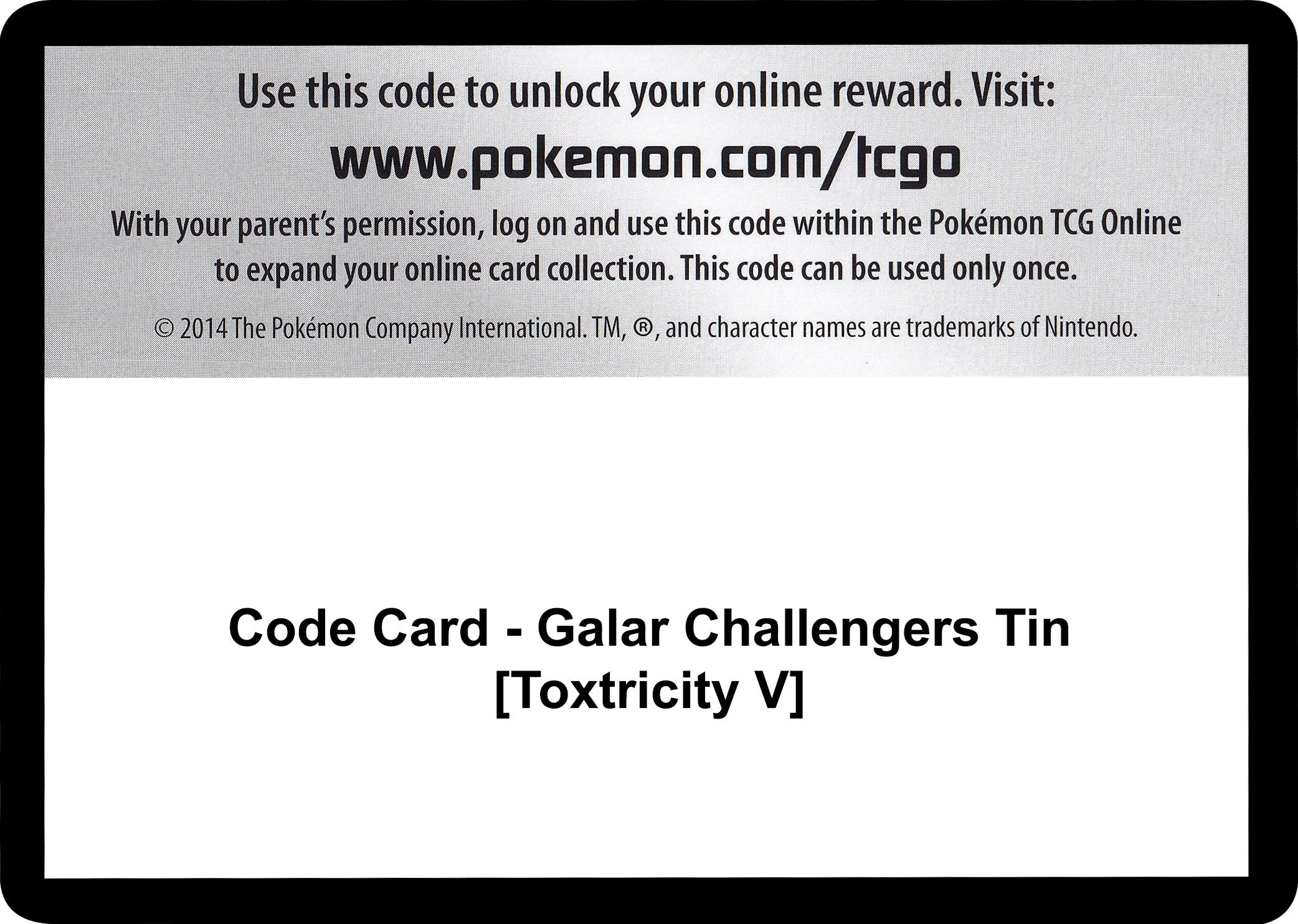 Code Card - Galar Challengers Tin [Toxtricity V] [MCAP]