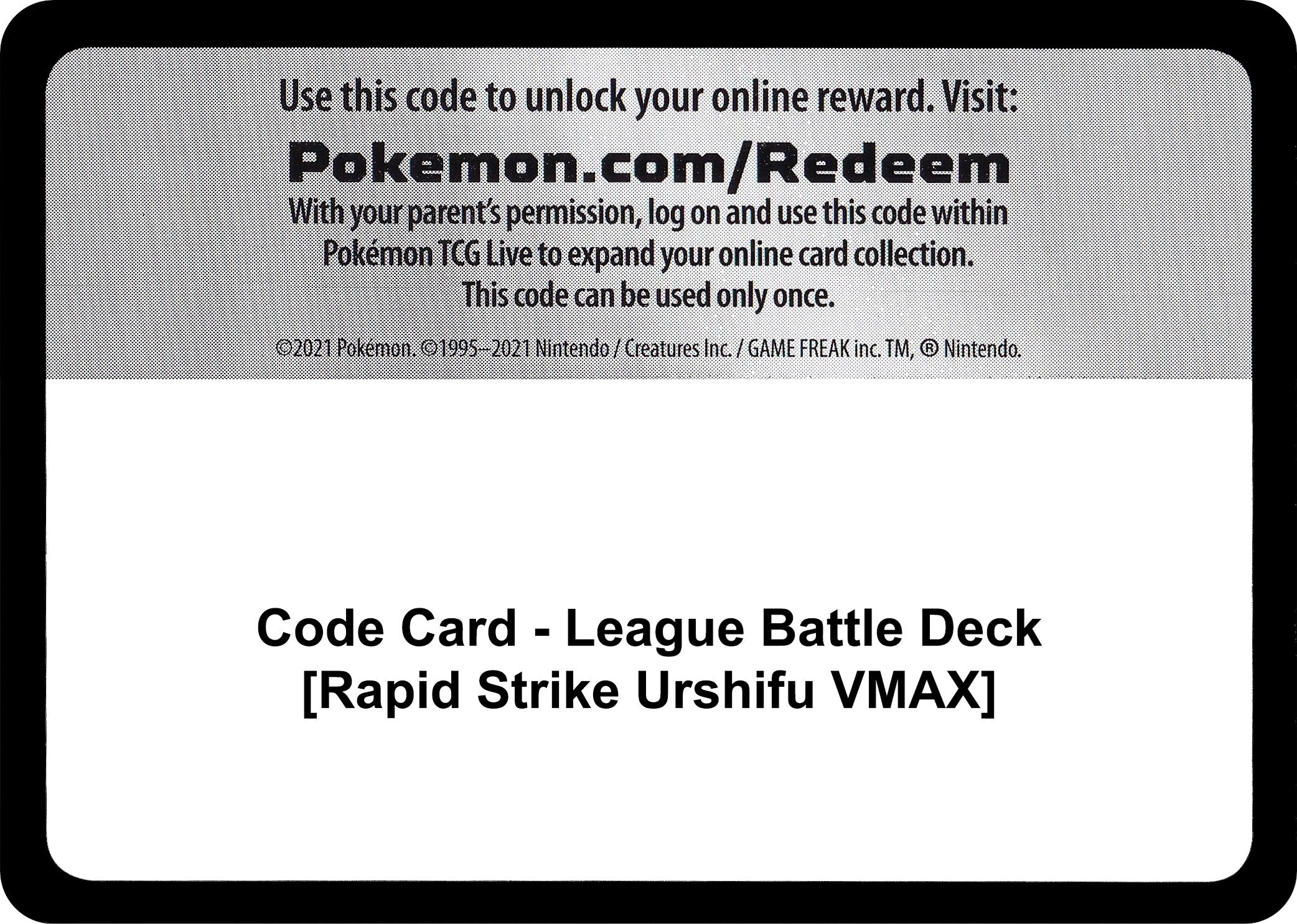 Code Card - League Battle Deck [Rapid Strike Urshifu VMAX] [MCAP]