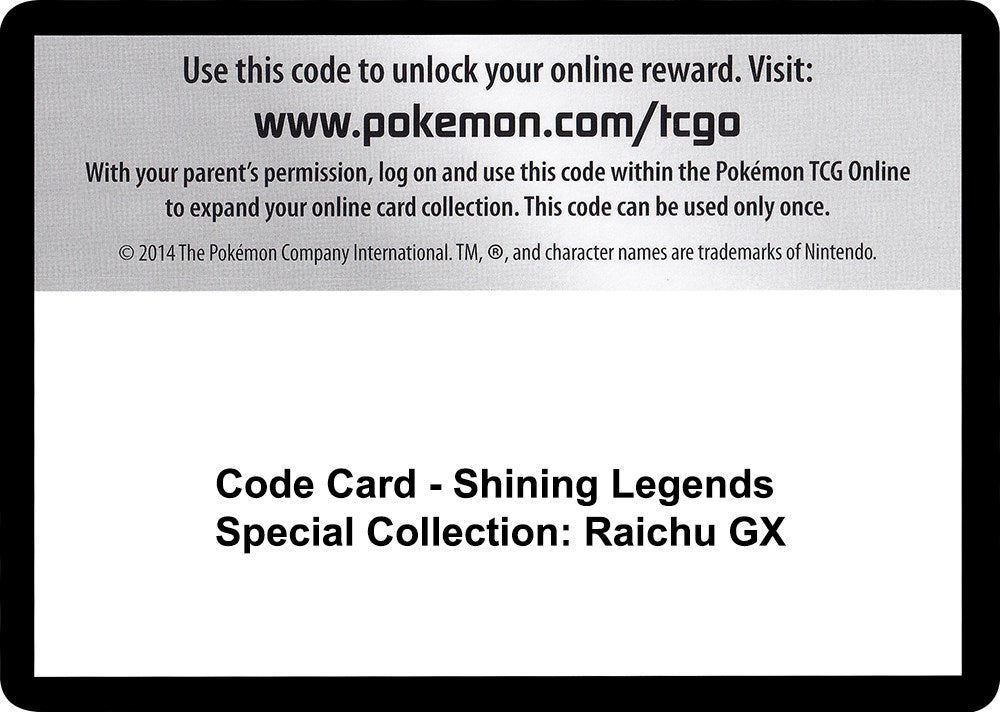 Code Card - Shining Legends Special Collection: Raichu GX [SHL]