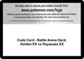 Code Card - Battle Arena Deck: Keldeo EX vs Rayquaza EX [STS]