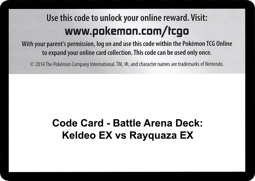 Code Card - Battle Arena Deck: Keldeo EX vs Rayquaza EX [STS]
