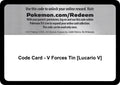 Code Card - V Forces Tin [Lucario V] [MCAP]
