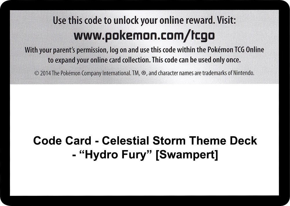 Code Card - Celestial Storm Theme Deck - "Hydro Fury" [Swampert] [CES]