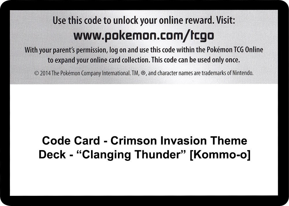 Code Card - Crimson Invasion Theme Deck - "Clanging Thunder" [Kommo-o] [SM04]