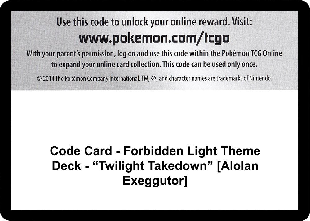 Code Card - Forbidden Light Theme Deck - "Twilight Takedown" [Alolan Exeggutor] [SM06]