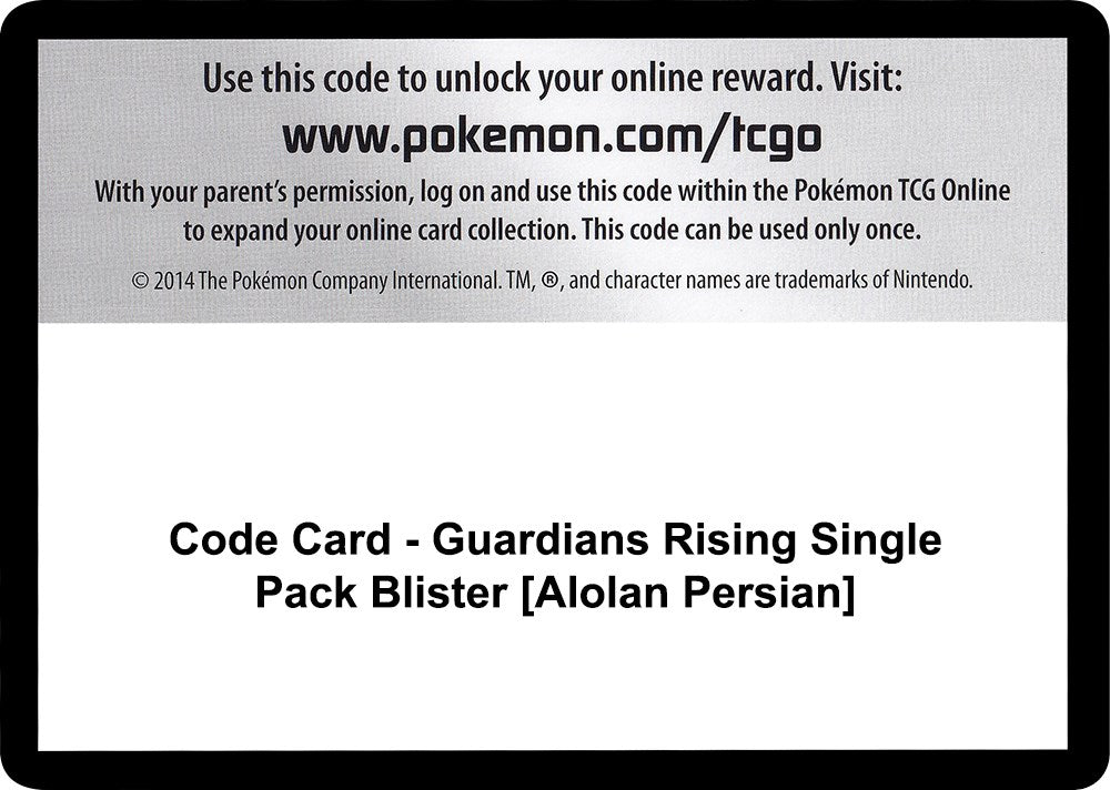 Code Card - Guardians Rising Single Pack Blister [Alolan Persian] [SM02]