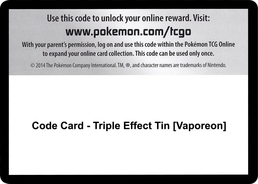 Code Card - Triple Effect Tin [Vaporeon] [SM02]