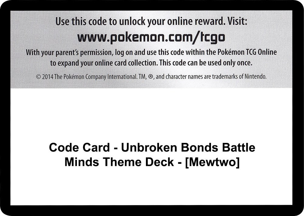 Code Card - Unbroken Bonds Battle Minds Theme Deck - [Mewtwo] [SM10]