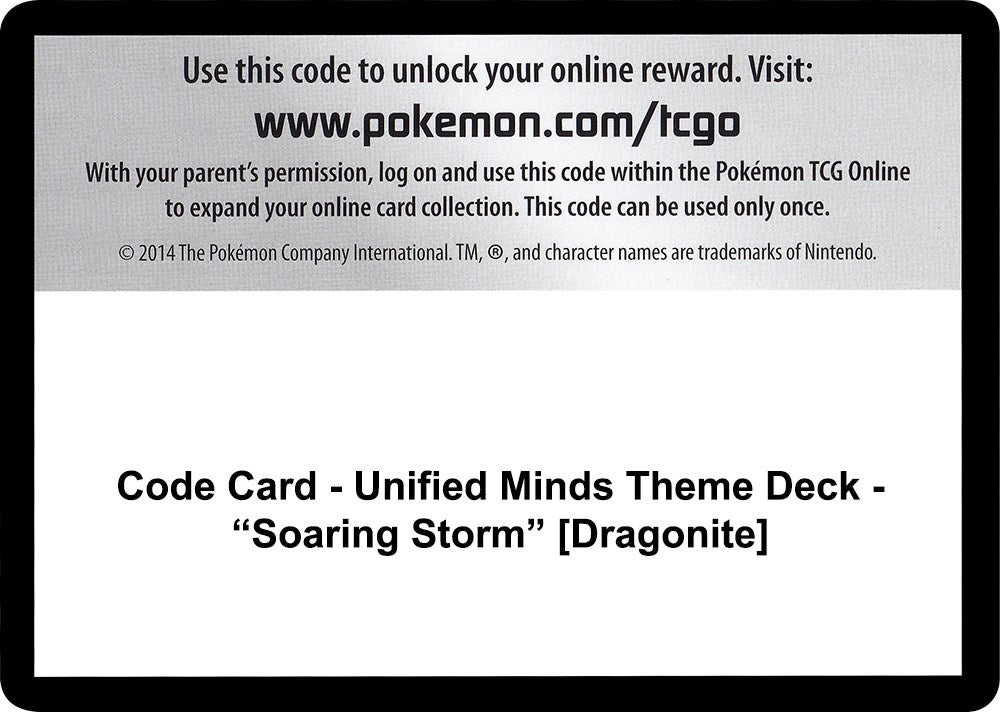 Code Card - Unified Minds Theme Deck - "Soaring Storm" [Dragonite] [SM11]