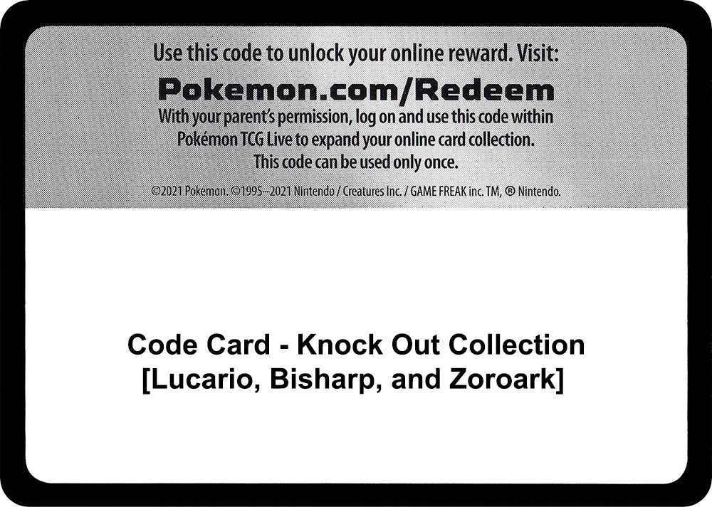 Code Card - Knock Out Collection [Lucario, Bisharp, and Zoroark] [MCAP]