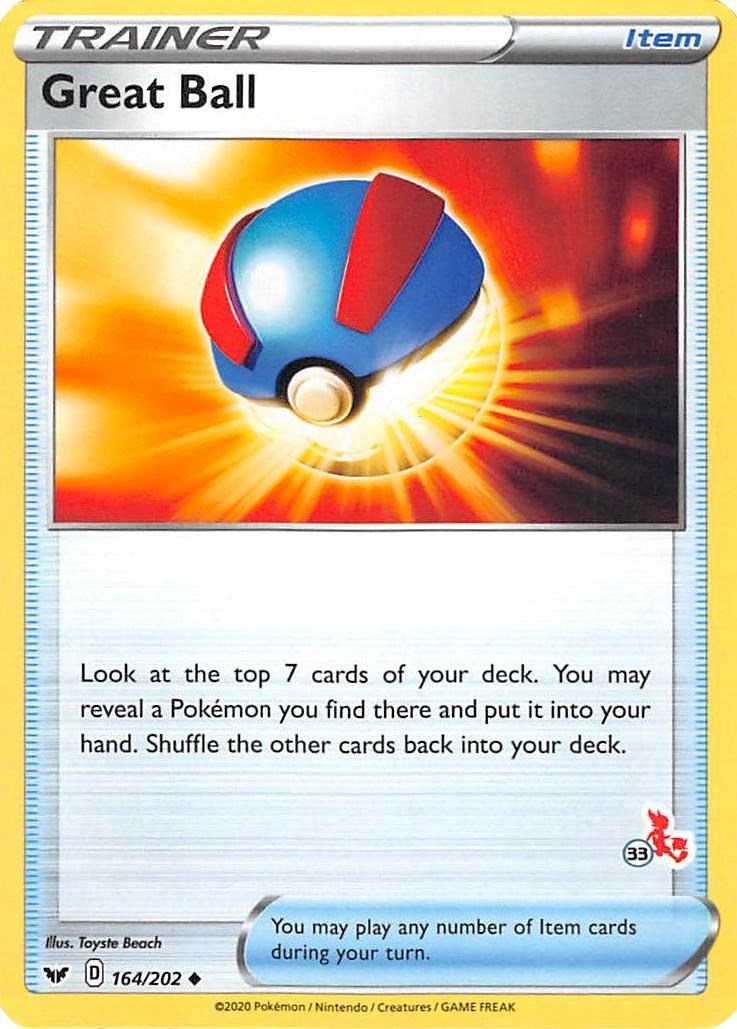 Great Ball - 164/202 (#33 Cinderace Stamped) [BA22 - 164/202]