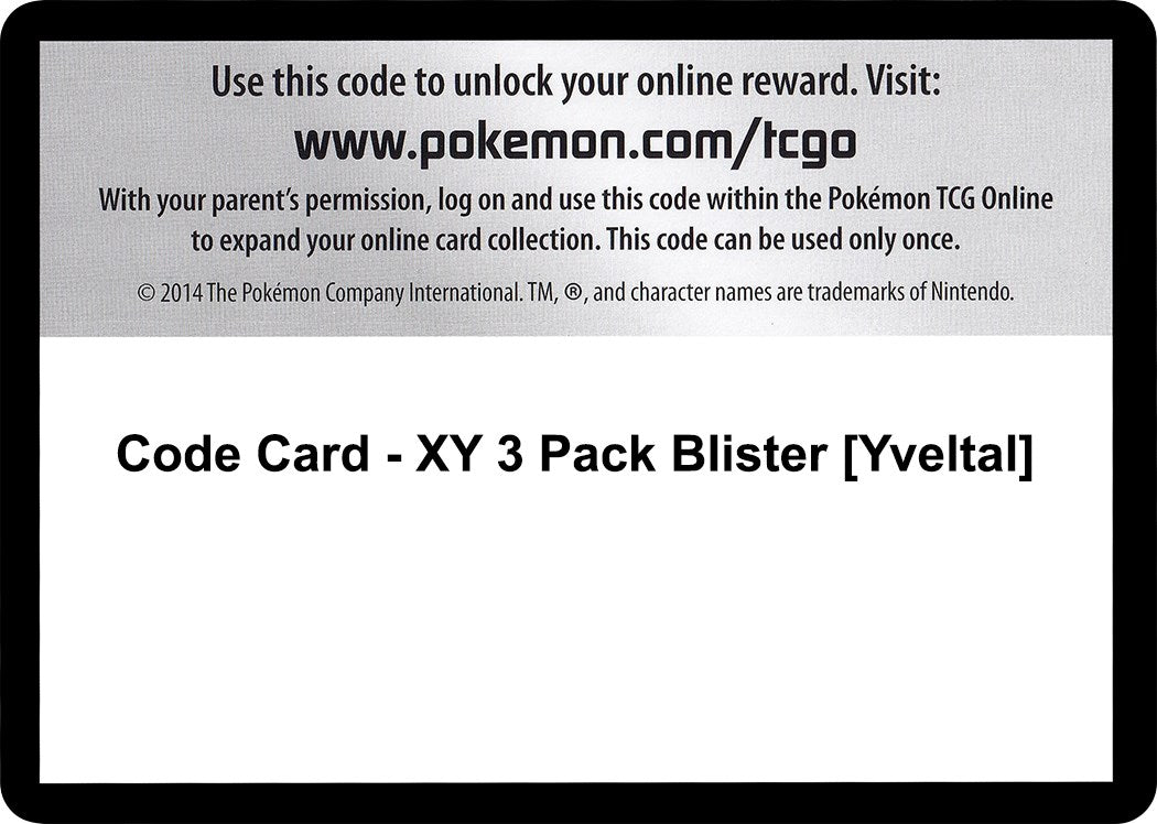Code Card - XY 3 Pack Blister [Yveltal] [BKT]