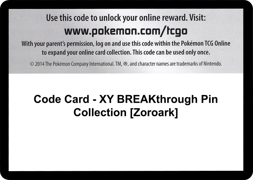 Code Card - XY BREAKthrough Pin Collection [Zoroark] [BKT]