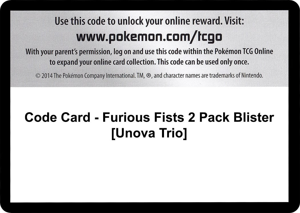 Code Card - Furious Fists 2 Pack Blister [Unova Trio] [FFI]