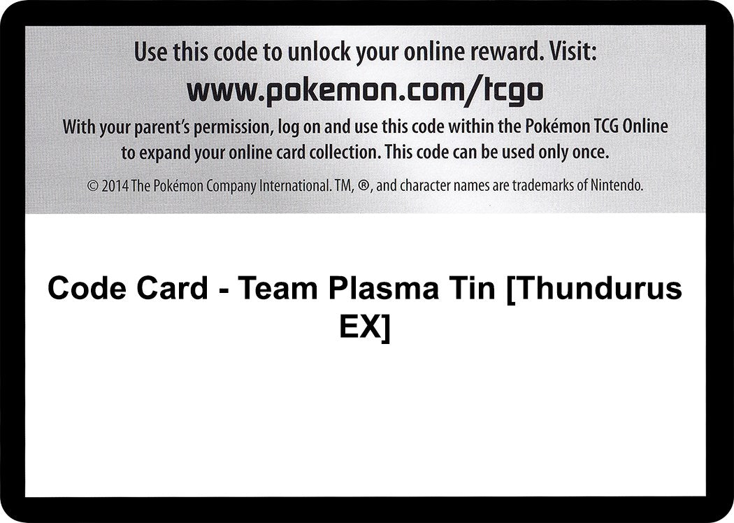 Code Card - Team Plasma Tin [Thundurus EX] [PLB]
