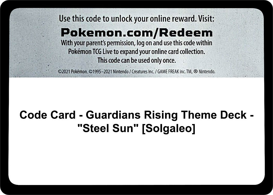 Code Card - Guardians Rising Theme Deck - "Steel Sun" [Solgaleo] [SM02]