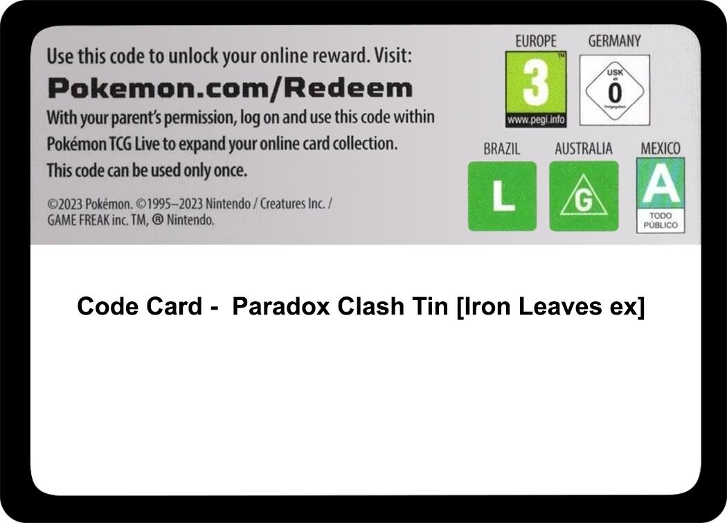 Code Card - Paradox Clash Tin [Iron Leaves ex] [MCAP]