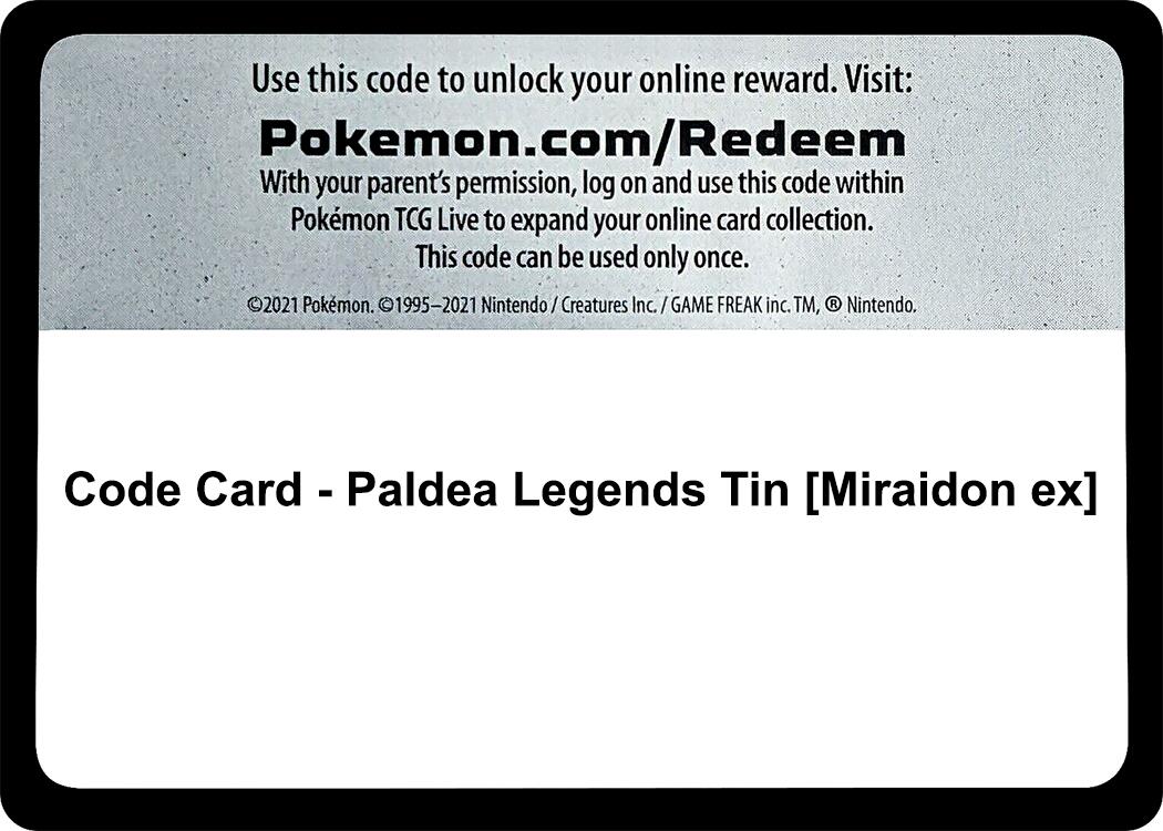 Code Card - Paldea Legends Tin [Miraidon ex] [MCAP]