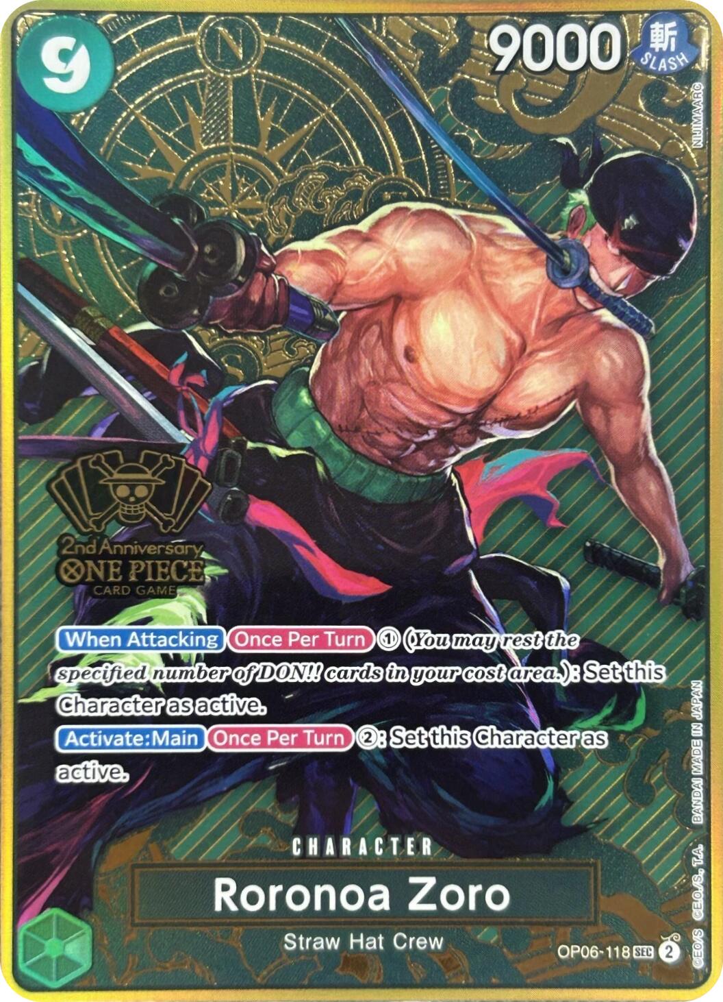 Roronoa Zoro (One Piece Japanese Version 2nd Anniversary Set) [OP-PR - OP06-118]