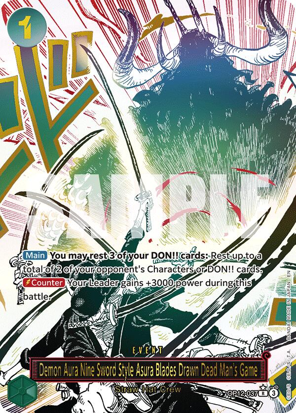 Demon Aura Nine Sword Style Asura Blades Drawn Dead Man's Game (Alternate Art) [OP12 - OP12-037]