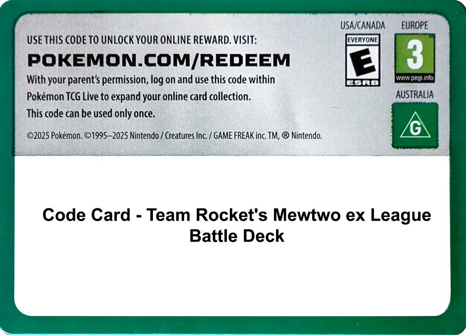 Code Card - Team Rocket's Mewtwo ex League Battle Deck [MCAP]